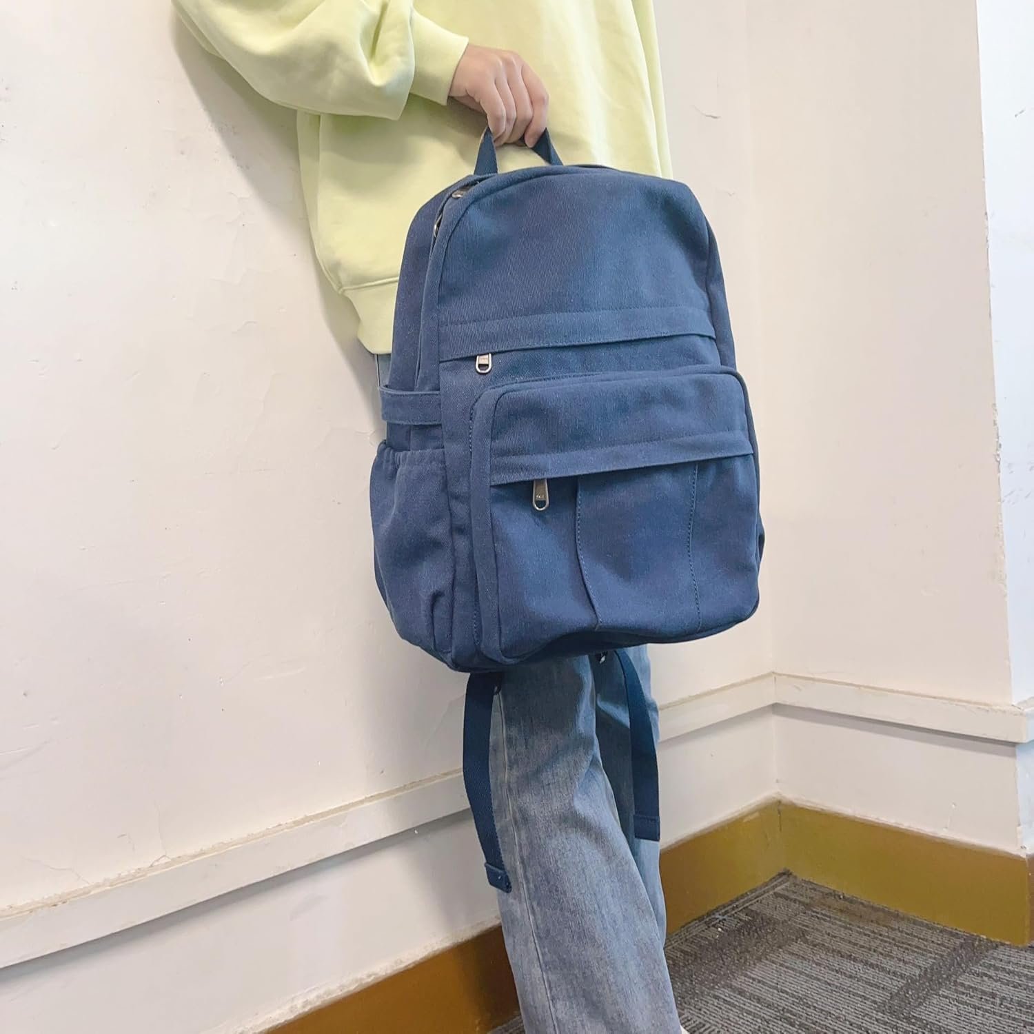 Laptop Backpack Women,Canvas Bag, Durable Travel Vintage Backpack,Retro Casual Backpack,Girls Work Daypack Rucksack (Blue) - Image 2