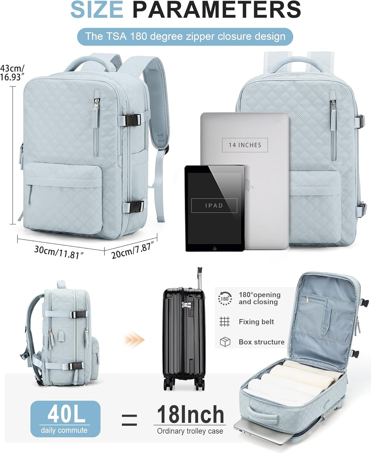 Large Travel Backpack Carry on Flight Approved Laptop Work Business Backpack for Women Men - Image 2