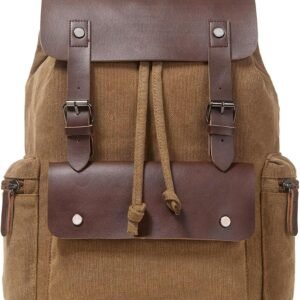 Vintage Backpack, Canvas Leather Laptop Daypack for Men Women, Brown Travel Backpack Work Rucksack College Bookbag Fits 15.6 Inch Laptop, Brown
