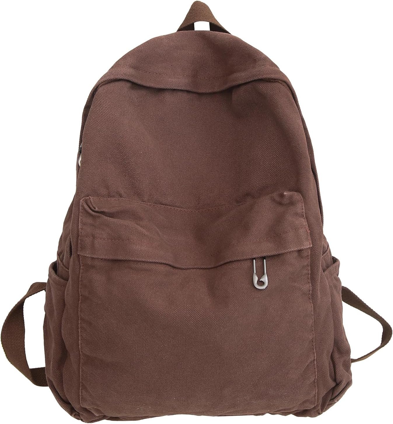Vintage Canvas Backpack for Women Cute Boho School Backpack Casual Y2K Aesthetic Backpack (Coffee)