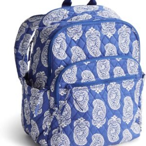 Women Premium Cotton  Backpack, Iconic Paisley Deep Ultramarine, One Size